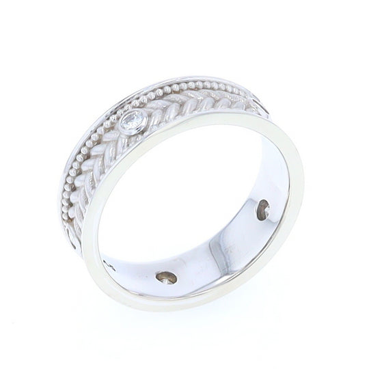 Braided White Gold Men's Ring with Diamond Accents