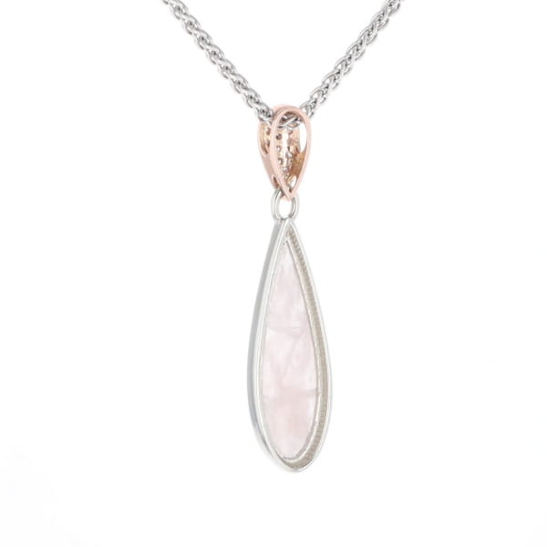 Rose Quartz Teardrop Inlaid Pendant with .11ctw diamonds