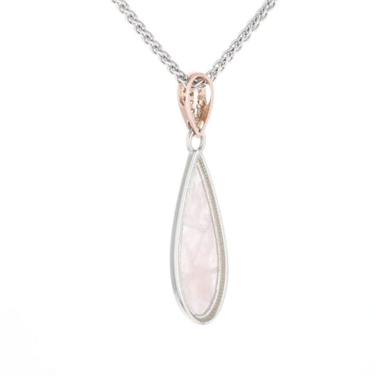 Rose Quartz Teardrop Inlaid Pendant with .11ctw diamonds