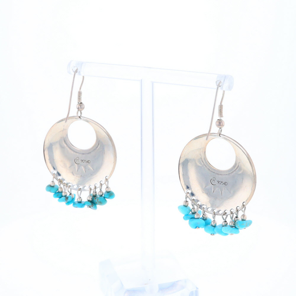 Stamped Silver Hook Earrings with Turquoise Dangles