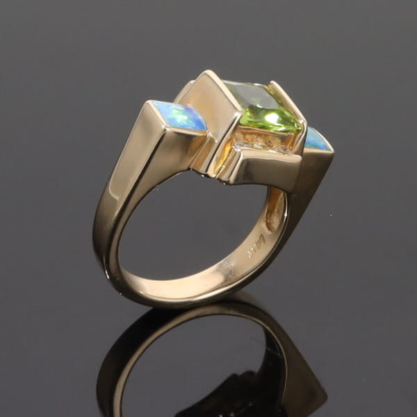 Opal Rings 2 Square Inlaid Peridot with 0.24ctw Diamonds