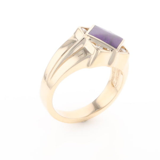 Natural Sugilite ring diamond shape inlaid design with .16ctw round diamonds