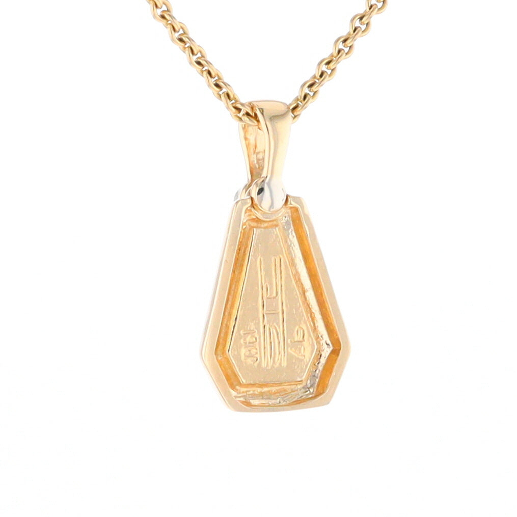 Gold Quartz Necklace, Triangle Inlaid with .02ctw Diamond Pendant