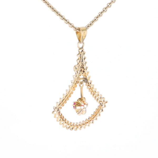 Vintage Buttercup Dangle Ruby Scrollwork Pendant