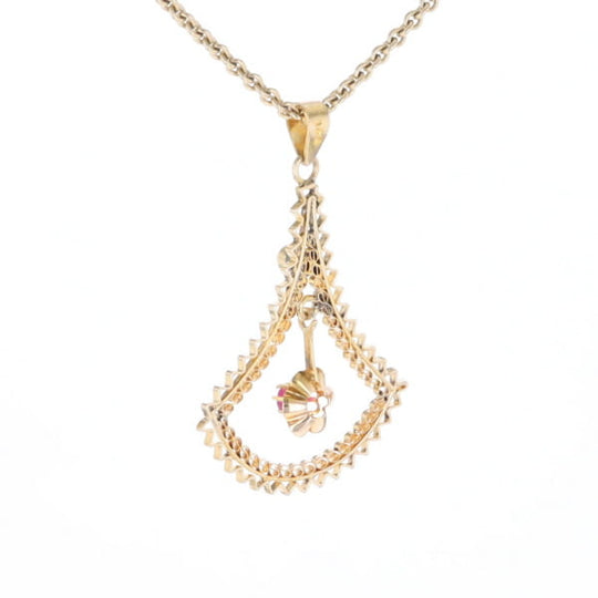 Vintage Buttercup Dangle Ruby Scrollwork Pendant