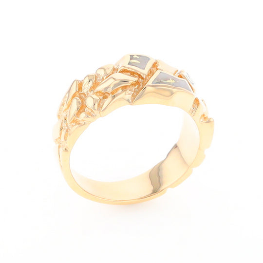 Gold Quartz Ring 3 Section Inlaid Nugget Design Band