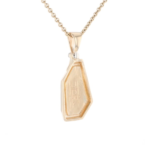 Gold Quartz Necklace .02ct Diamond Geometric Inlaid Design Pendant