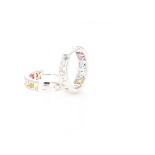 Multi-color Sapphire Hoop Earrings with Diamond Accents
