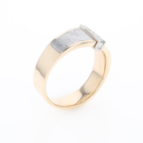Meteorite Ring Double Sided Inlaid with .19ctw Round Diamonds