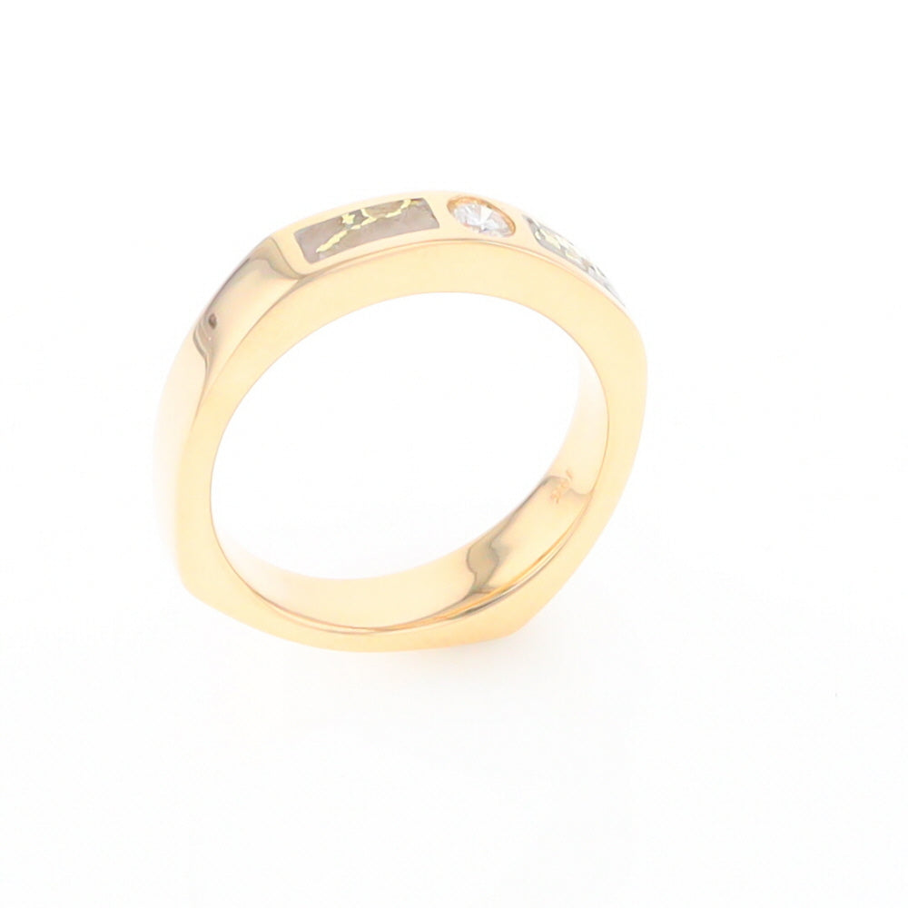 Gold Quartz Ring Double Sided Inlaid Design with .10ct Round Diamond G2