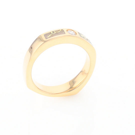 Gold Quartz Ring Double Sided Inlaid Design with .10ct Round Diamond G2