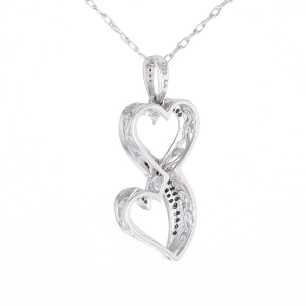 Blue and White Diamond Double Open Heart Pendant with 16" Singapore Chain