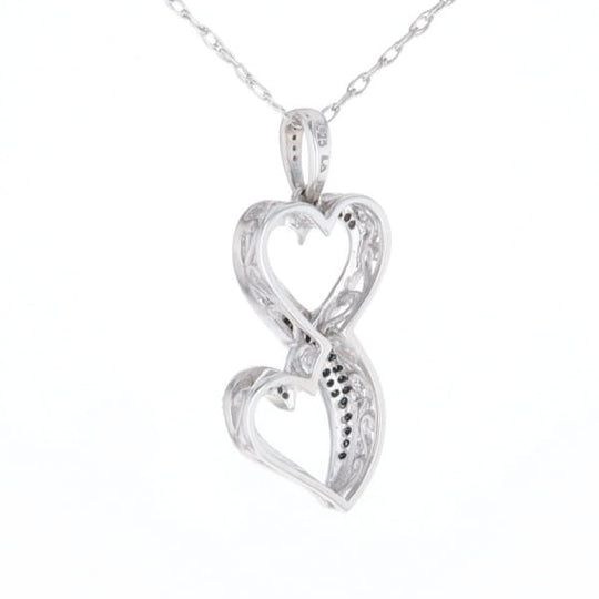 Blue and White Diamond Double Open Heart Pendant with 16" Singapore Chain