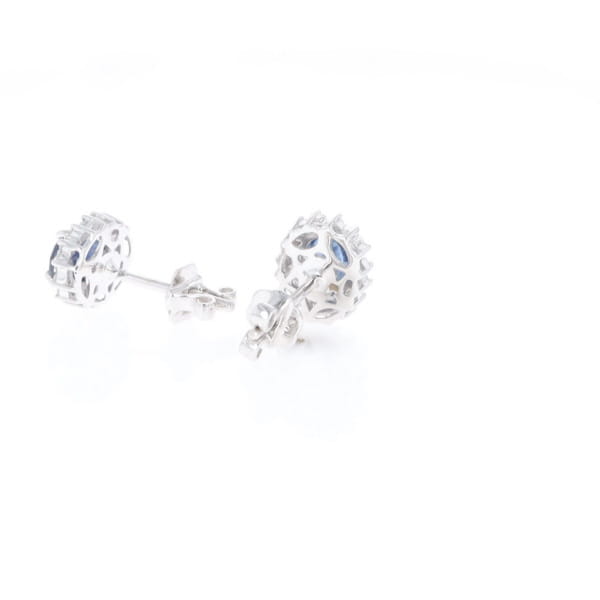 Oval Blue Sapphire Earrings With Halo