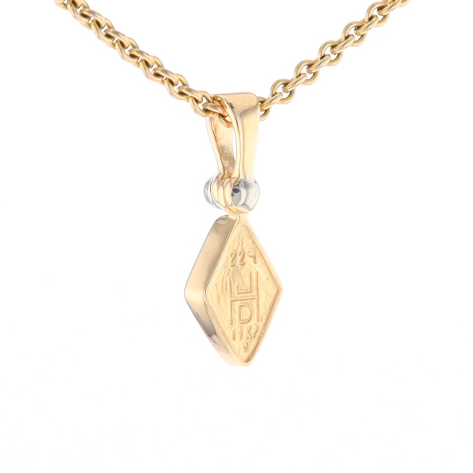 Gold Quartz Necklace Diamond Shape Inlaid Pendant with .02ct Diamond