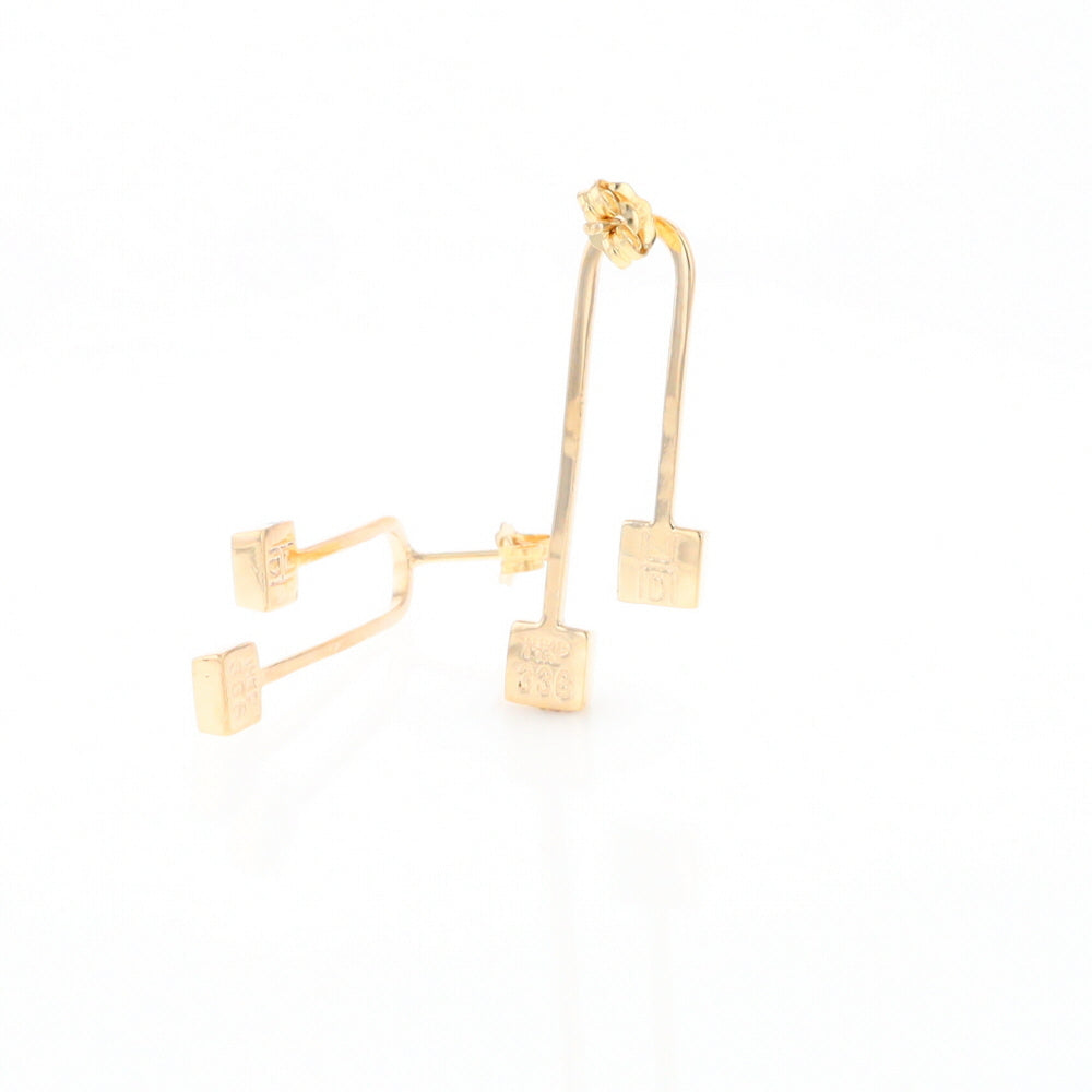 Gold Quartz Double Square Curved Bar Earrings - G2