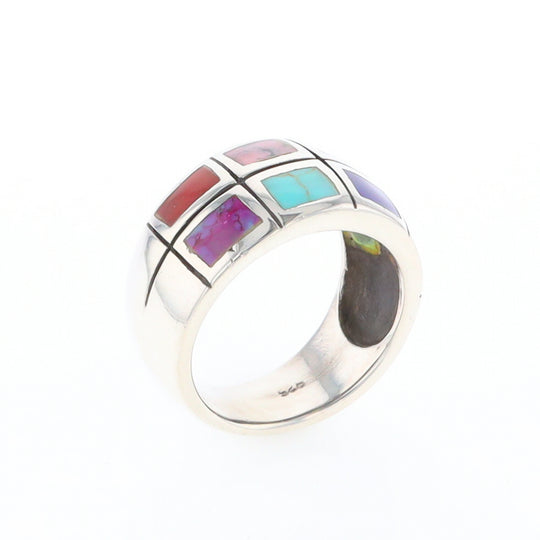 Native Silver Multi Stone Inlaid Ring