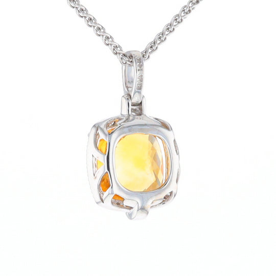 Checkered Citrine Diamond Halo Pendant