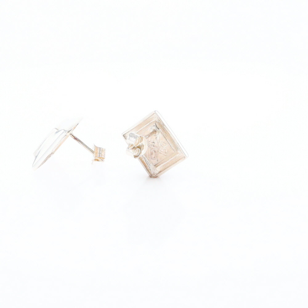 Sterling Silver Gold Quartz Inlaid Square Stud Earrings - G3