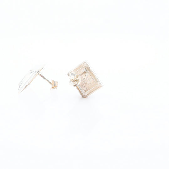 Sterling Silver Gold Quartz Inlaid Square Stud Earrings - G3