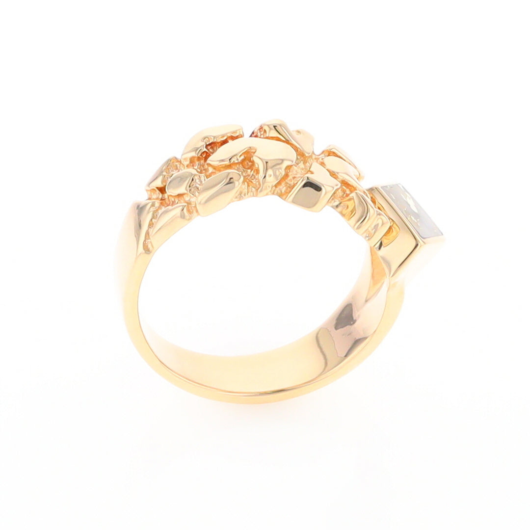 Gold Quartz Ring Diamond Shape Inlay Nugget Design Band