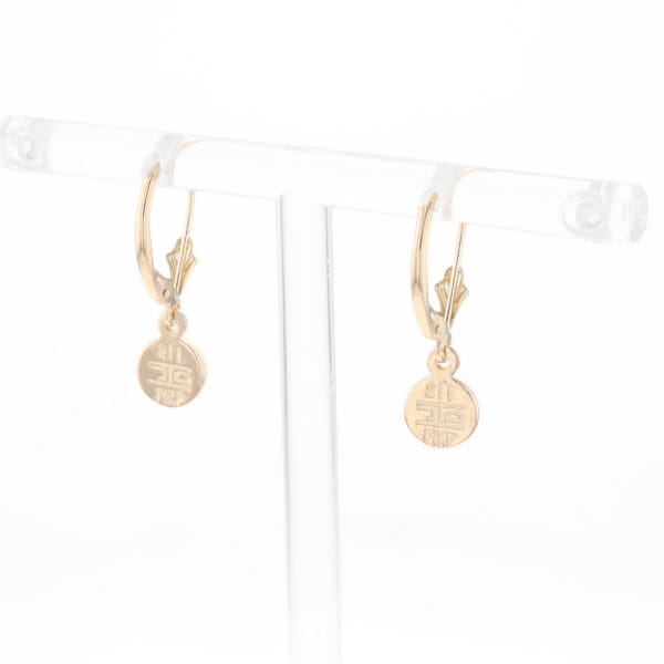 Gold Quartz Earrings Round Inlaid Design Lever Backs