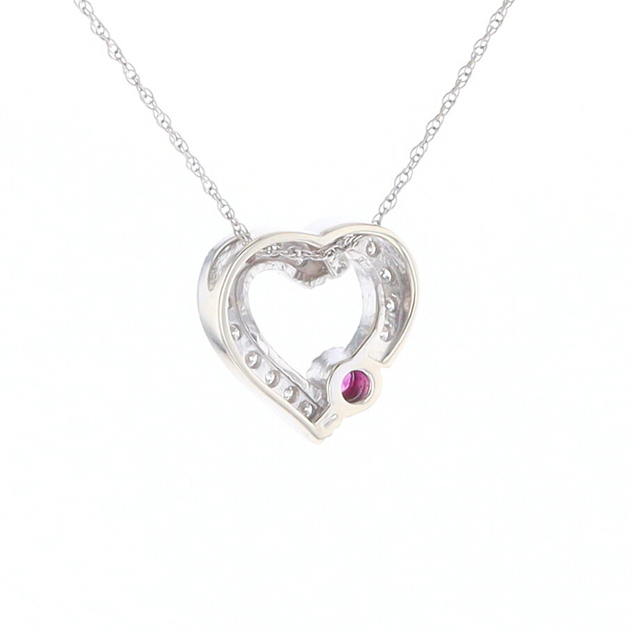 Diamond Heart Pendant with Ruby Accent