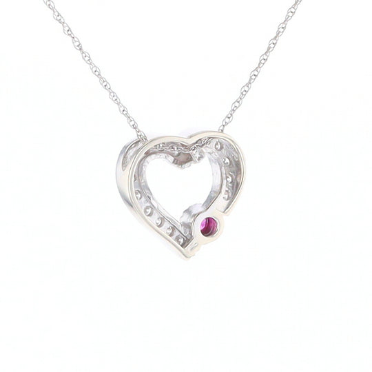 Diamond Heart Pendant with Ruby Accent