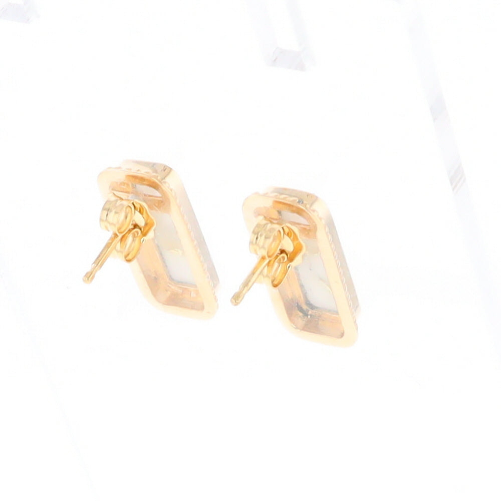 Gold Quartz Earrings Rectangle Inlaid Milgrain Design - G2