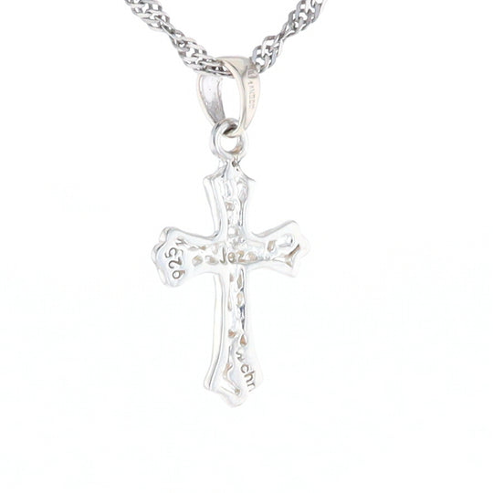 Sterling Silver Flower Cross Pendant