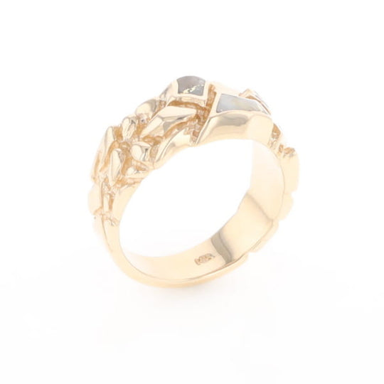 Gold Quartz Ring 3 Section Inlaid Nugget Design Band