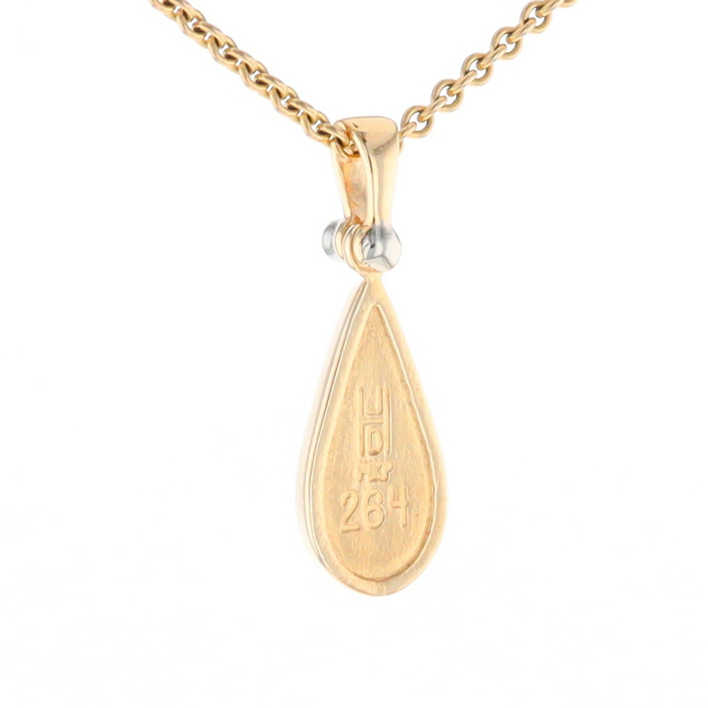 Gold Quartz Necklace Tear Drop Inlaid Pendant with .02ct Diamond