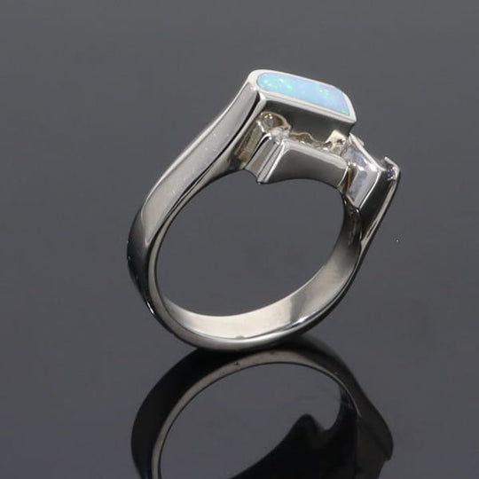 Opal Rings Geometric Inlaid Design with Tanzanite and .08ctw Diamonds