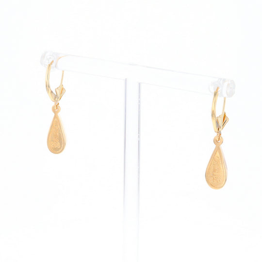 Gold Quartz Earrings Tear Drop Inlaid Lever Backs