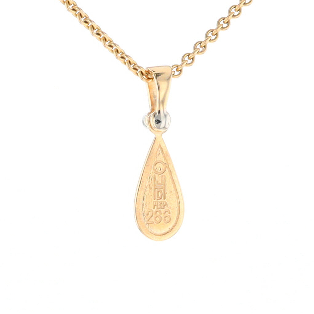 Gold Quartz Pendant Tear Drop Inlaid Design with .02ct Diamond