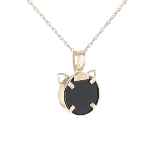 Onyx Cat Pendant with Diamond Eyes