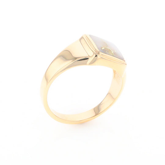 Gold Quartz Ring Square Inlaid Design