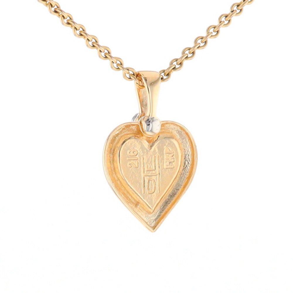 Gold Quartz Heart Shape Inlaid Pendant with .02ct Diamond