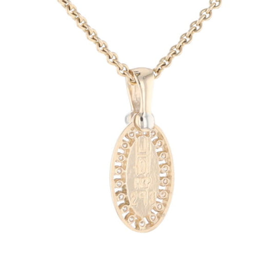 Gold Quartz Pendant Oval Inlaid with .22ctw Round Diamonds Halo (G1)