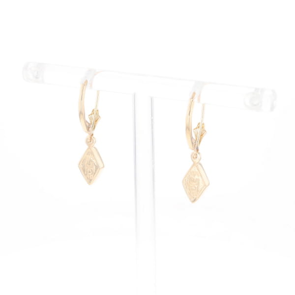 Gold Quartz Earrings Diamond Shape Inlaid Lever Backs G2