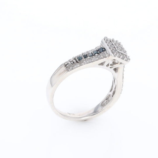 Blue & White Diamond Rectangle Cluster Ring