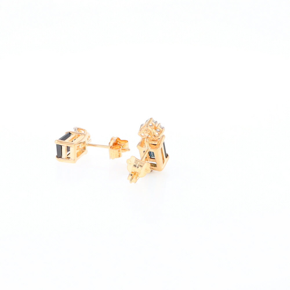 Rectangle Blue Sapphire Stud Earrings