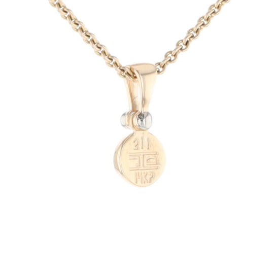 Gold Quartz Necklace Round Inlaid Pendant with .02ct Diamond