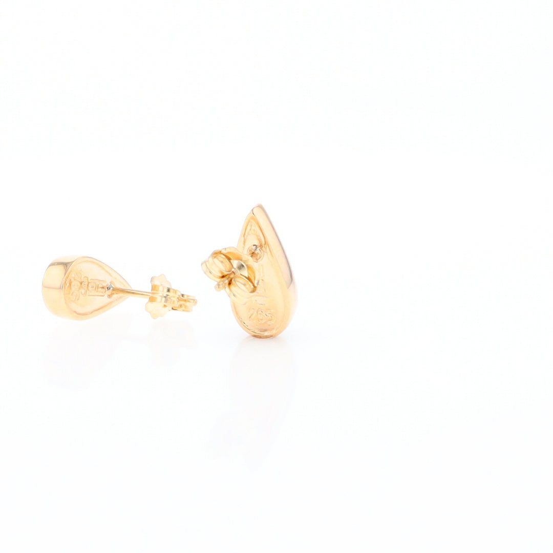 Gold Quartz Earrings Tear Drop Inlaid Studs