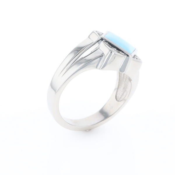 Natural Sleeping Beauty Turquoise ring diamond shape inlaid design with .16ctw round diamonds