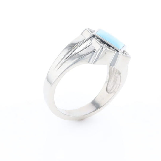 Natural Sleeping Beauty Turquoise ring diamond shape inlaid design with .16ctw round diamonds