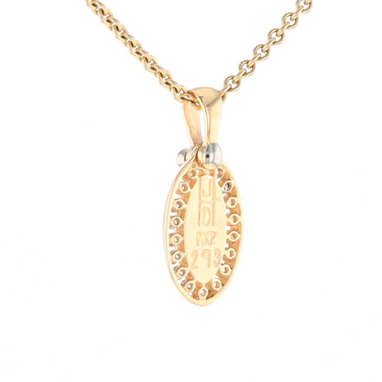 Gold Quartz Pendant Oval Inlaid with .22ctw Round Diamonds Halo