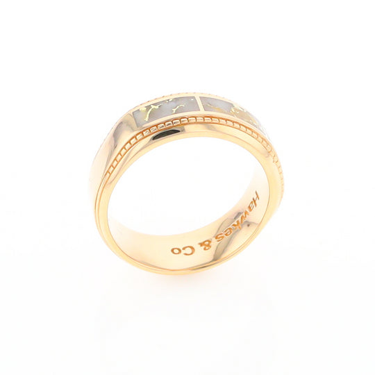 Gold Quartz Ring 3 Section Rectangle Inlaid Milgrain Border Band G1