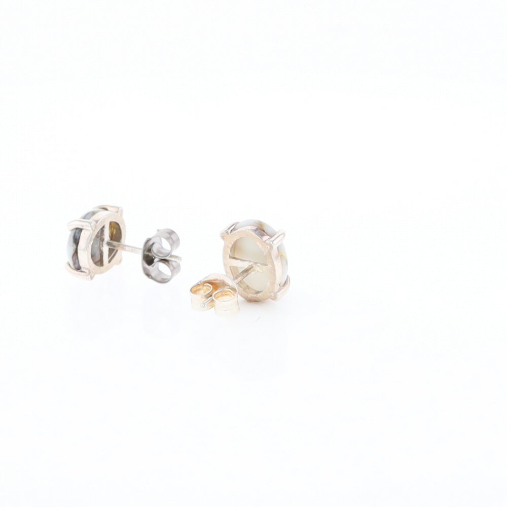 Gold Quartz Cabochon Stud Earrings