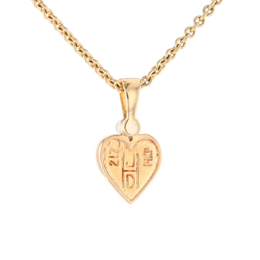 Gold Quartz Necklace Heart Inlaid Design Pendant with .02ct Diamond